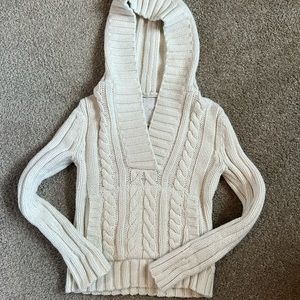 Cream colored cable knit hooded sweater. Size 5.